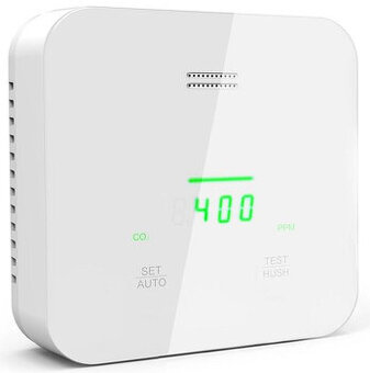 Detektor oxidu uhličitého CO2 s alarmem, měřením teploty
