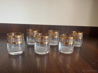 Retro zlacené panáky / skleničky na likér Bohemia Glass