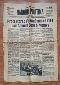 Noviny - Zřízení protektorátu Čechy a Morava origo.