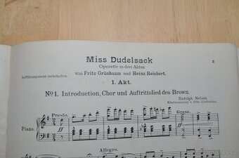 Noty pro klavír - opereta Miss Dudelsack z roku 1909