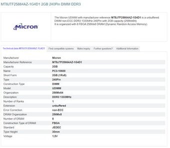 Prodám 2× RAM 2GB DDR3L – Micron MT8JTF25664AZ-1G4M1