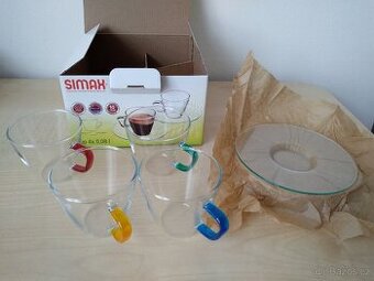 Skleněné hrníčky z podšálkem a barevný ouško Nové 6 x foto