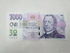 Bankovka 1000 Kč s přítiskem ČNB - 30. výročí