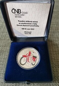 500 Kč stříbrná pamětní mince ČNB 2022 Jawa 250 BK