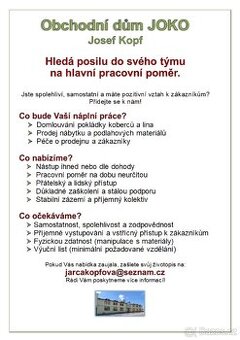 Prodavač/prodavačka do prodejny koberců