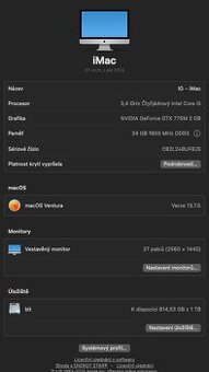 iMac 27 s operačním systémem macOS Ventura 13.7.5