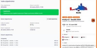 3x vstupenky na HRADY CZ - BEZDĚZ - sobota