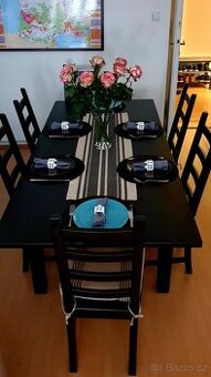 Jídelní stůl IKEA Stornas + 6 židlí Katsuby - černohnědé