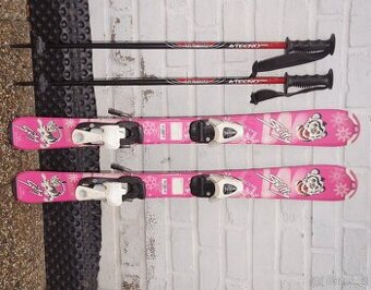 Dívčí dětské lyže 90 cm TecnoPro + hůlky, málo jeté, v bezva