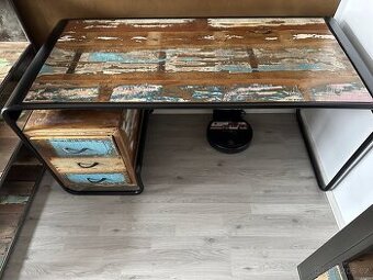 Industriální psací stůl RETRO PS 160x70x76 z masívu mango