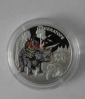 Stříbrná mince Pravěký svět - Triceratops proof