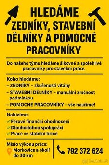 🧱 HLEDÁME ZEDNÍKY, STAVEBNÍ DĚLNÍKY A POMOCNÉ PRACOVNÍKY 🛠️