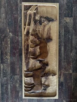 Prodám dřevořezbu koní, 100 cm x 38 cm - 1