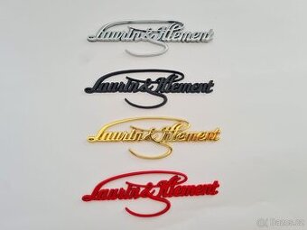 Nápis Laurin  Klement , chrom, zlatý, červený, čierny