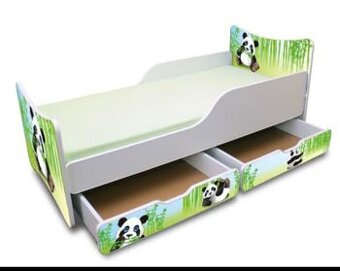 Dětská postel Panda s roštem a dvěma úložnými boxy (vel. 200