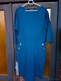 Dámské modré šaty s 3/4 rukávy
