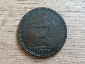 1 Penny 1838 kolonie British Guyana koloniální mince Amerika