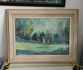 Starý obraz "Hra na louce" 65 cm - 1