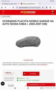 Prodám úplně novou krycí plachtu na škoda Fabia HB