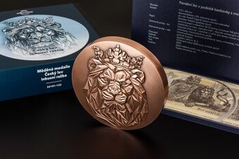 Měděná medaile Český lev s pamětním listem, inkusní ražb