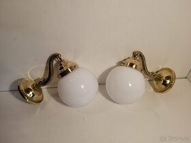 2x mosazná lampa, lampička, opálové bílé stínidlo