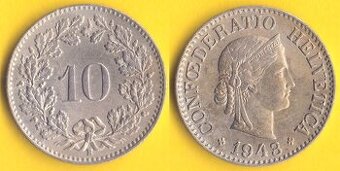 Mince Švýcarsko 10 centů 1943