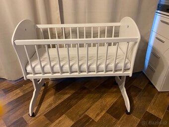 Bílá dětská kolébka Baby-Ray myBaby na kolečkách + oboustran
