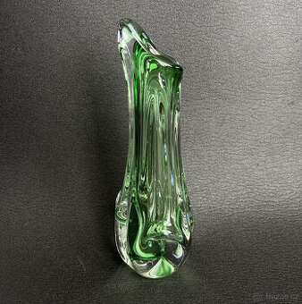 Váza 27 cm, zelené a čiré hutní sklo