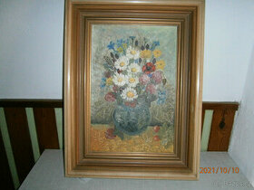 obraz květiny ve váze,nález na půdě