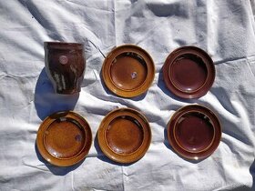 Hrdějovická keramika - podšálky, pohárek HNĚDÁ ČISTÁ