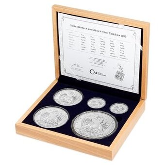 Sada střírných mincí Český lev 2020,1oz,2oz,5oz,10oz,1kg