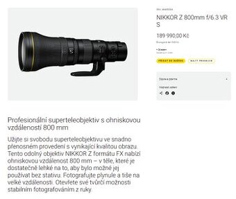 Nikon Z 800mm f6.3 PF nový