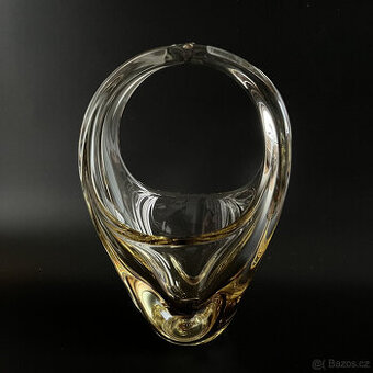 Košík 20 cm, citrínové, ambrové hutní sklo, M. Klinger