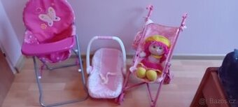 Hračky pro děti -židlička, kočárek a panenka, vajíčko