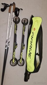 Kolečkové lyže skate Fischer + hůlky 155 cm