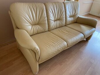 Stylový kožený 3místný béžový gauč / sedačka / pohovka