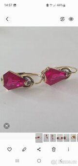 Zlaté starožitné náušnice Rubín