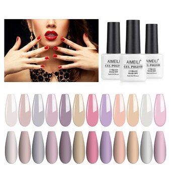 Sada 12 ks laků AIMEILI na nehty pro UV lampy (190-201)