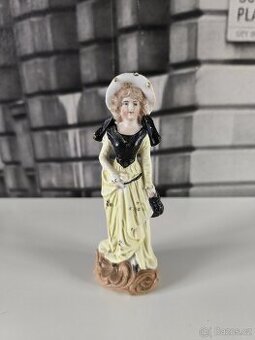 Starožitná biskvitová figurka - Dáma v klobouku