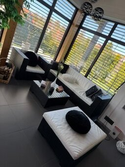 Ratanová sedací souprava – jako nová, TOP stav