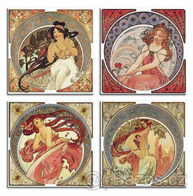 Reprodukce A.Mucha 40x40cm / set 4ks /