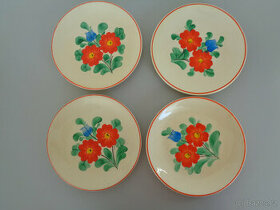 4 dezertní talířky - stará ručně malovaná keramika
