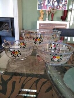 KOMPOTOVÉ MISKY 1 + 2, sklo s malbou, zachovalé.