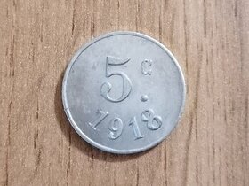 5 Centimes 1918 vzácná válečná lokální mince Francie - 1