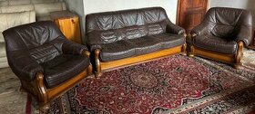 Luxusní dubová rustikální kožená sedací souprava, č.2948 - 1