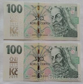 100 korun s přítiskem ČNB 2018/2019 2x - 1