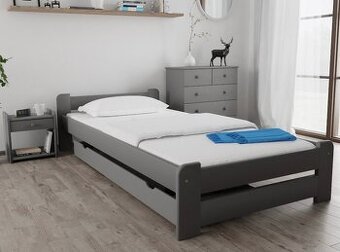 Nová postel borovice grafit 90x200 cm masiv + rošt