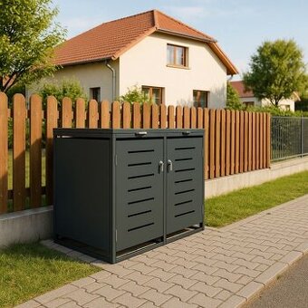 Kovový přístřešek pro 2 popelnice, antracit, 132×116×80 cm