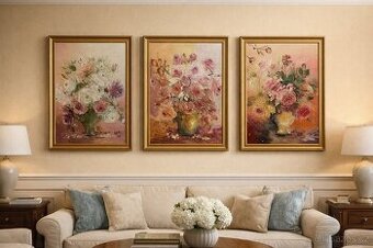 Olejomalba květin, ruční malba s podpisem autorky