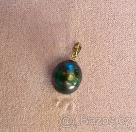 Tahitská perla - punc 585, žluté zlato, zánovní stav - 1